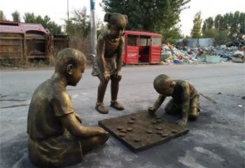 黃銅下棋雕塑廠家，童趣主題，大型民俗雕塑擺件