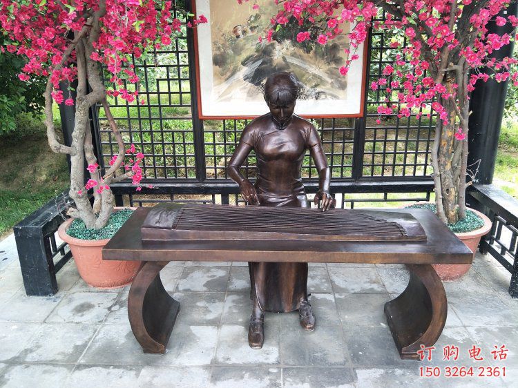衡水彈古箏雕塑廠家，景觀概念，民俗人物雕塑通用